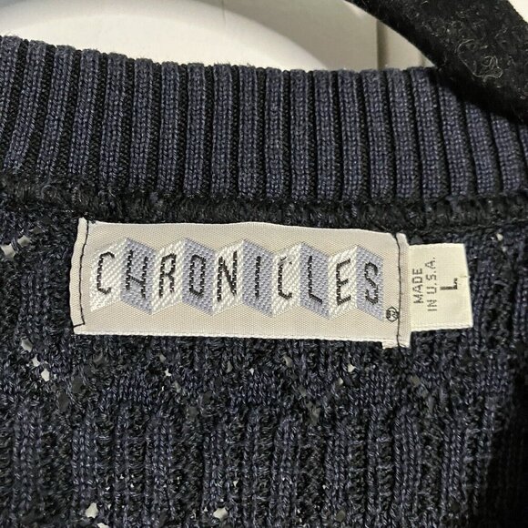 Vintage Chronicles Sweater Vest Mens L Navy Blue Grandpa Made USA Knit Neutral - Picture 2 of 6
